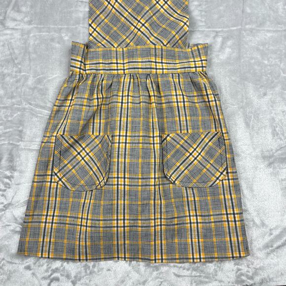 Vintage Girl's Pinafore Dress Plaid Yellow Pocket Front Estimated Size 4 or 5 - Picture 4 of 7
